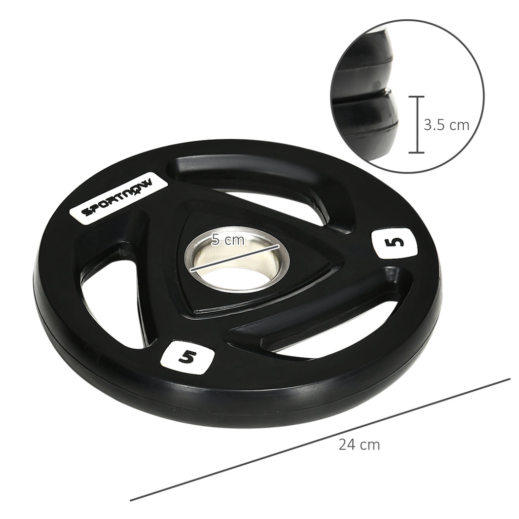 Two 10Kg Olympic Weight Plates, Tri-Grip Barbell Weights Set, with 5Cm Holes