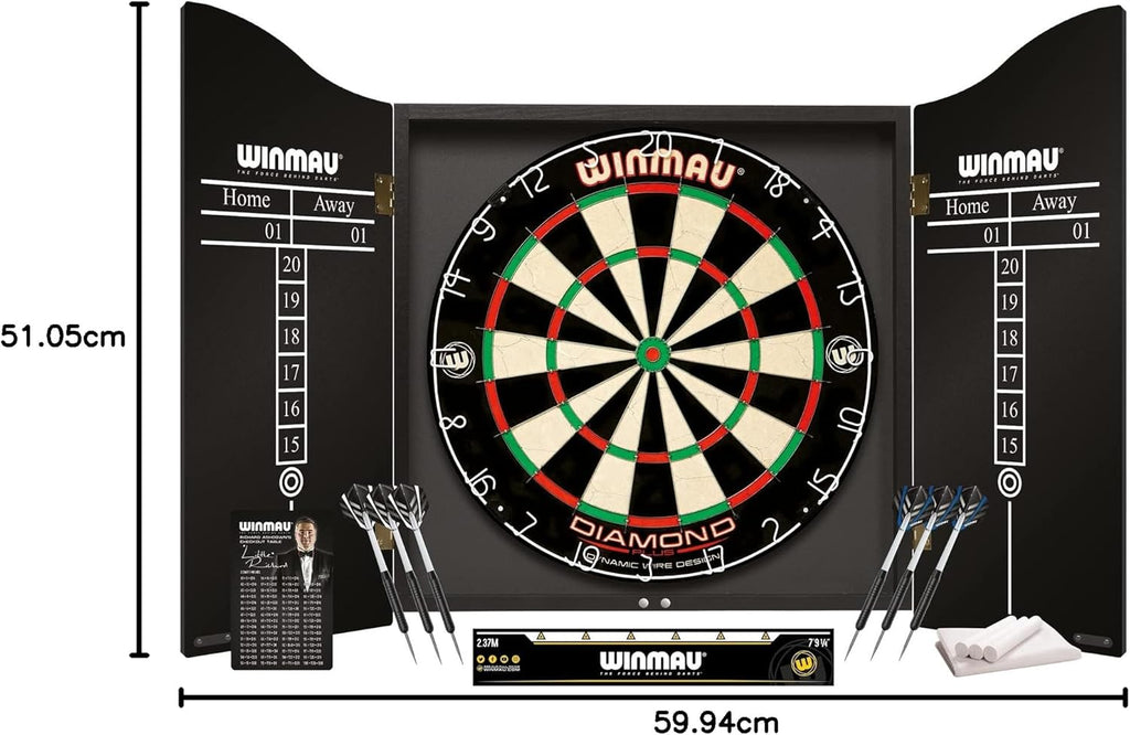 Diamond plus Dartboard- PDC Tournament Dart Board, Ultra-Thin Wire System, High-Density Sisal | Available as Board Only, Surround Set, or Cabinet Set with Steel Tip Darts