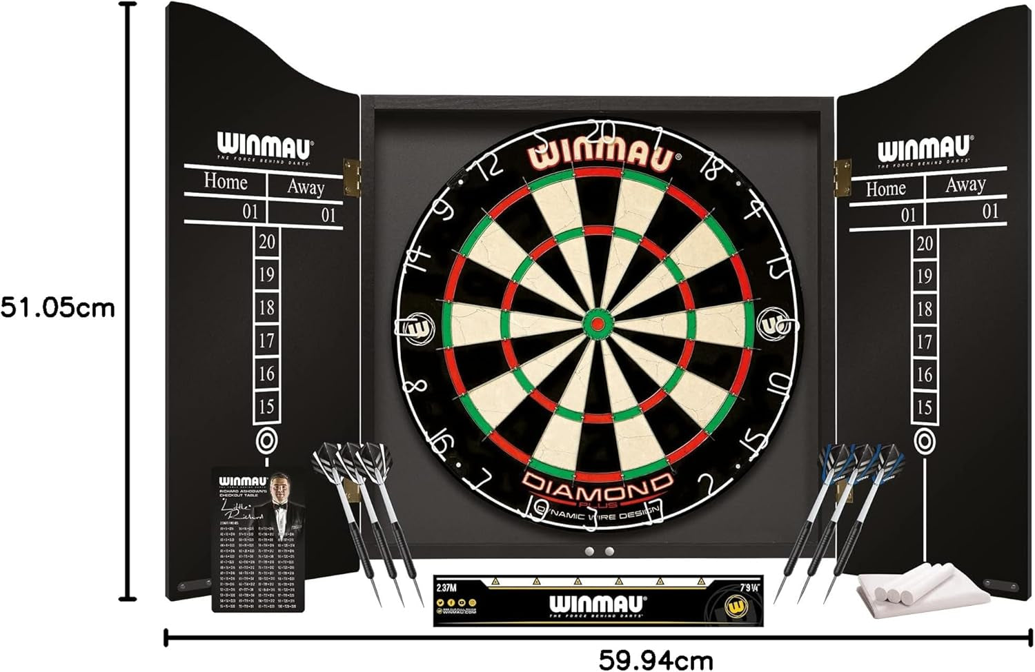 Diamond plus Dartboard- PDC Tournament Dart Board, Ultra-Thin Wire System, High-Density Sisal | Available as Board Only, Surround Set, or Cabinet Set with Steel Tip Darts