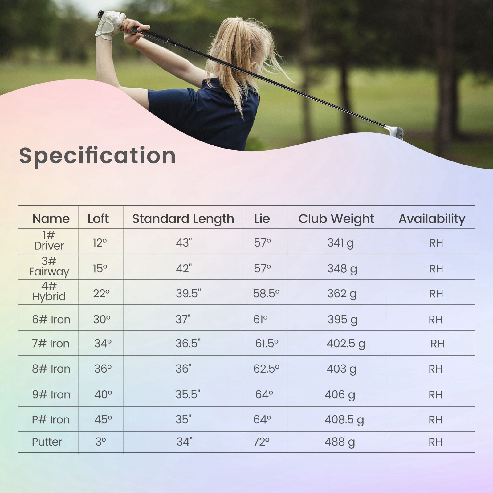 Ladies' 9 Pieces Complete Golf Club Set with 460Cc Alloy Driver