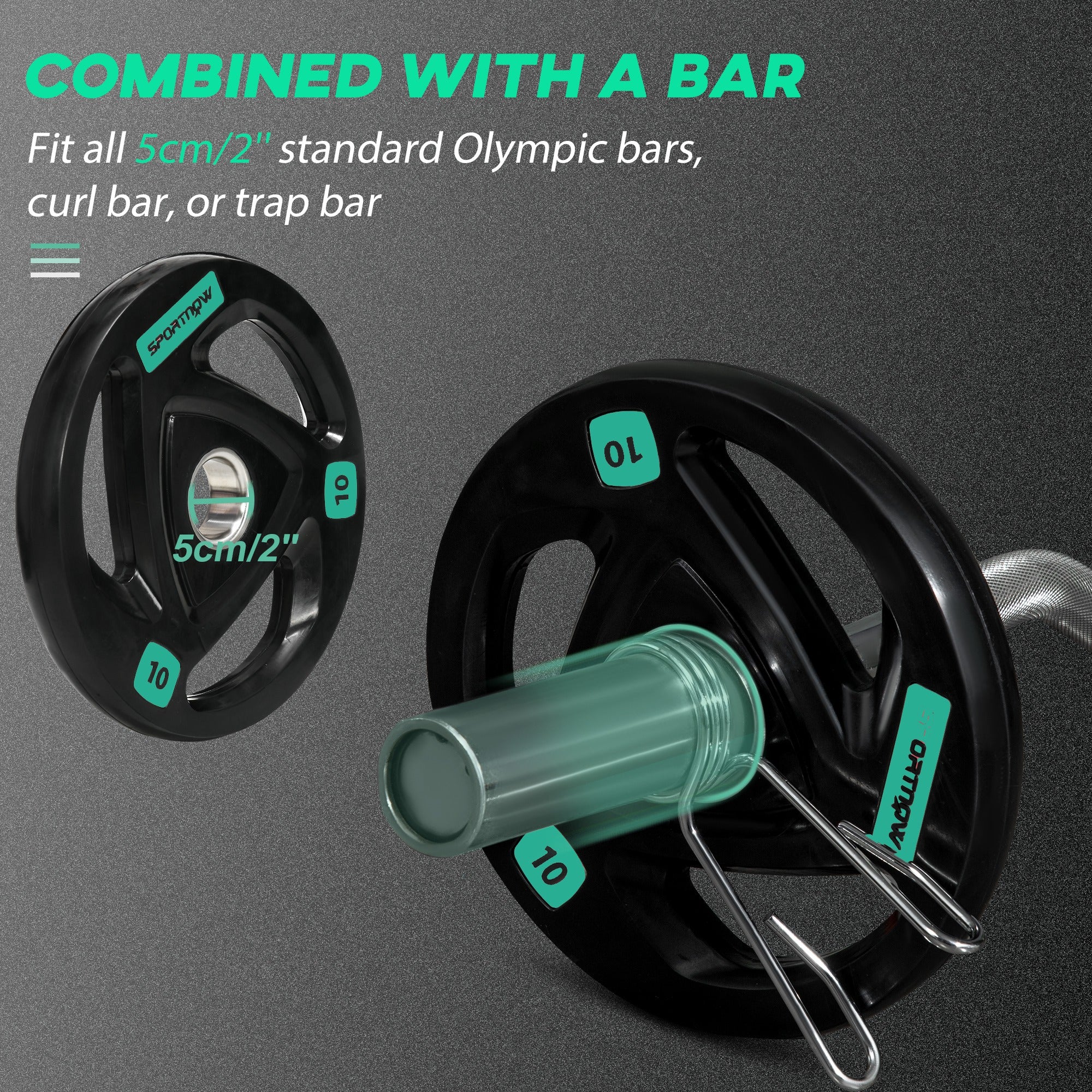 Two 10Kg Olympic Weight Plates, Tri-Grip Barbell Weights Set, with 5Cm Holes