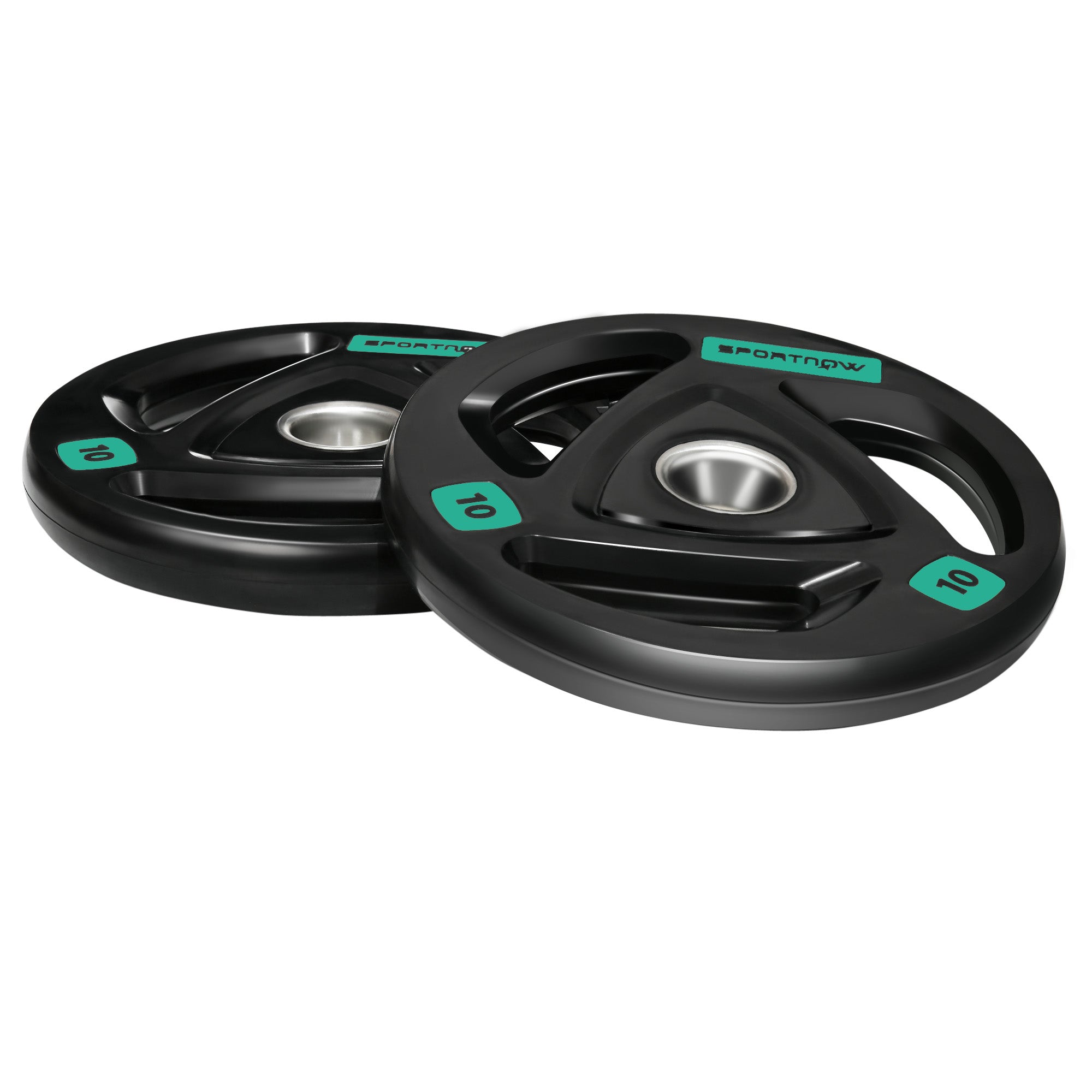 Two 10Kg Olympic Weight Plates, Tri-Grip Barbell Weights Set, with 5Cm Holes