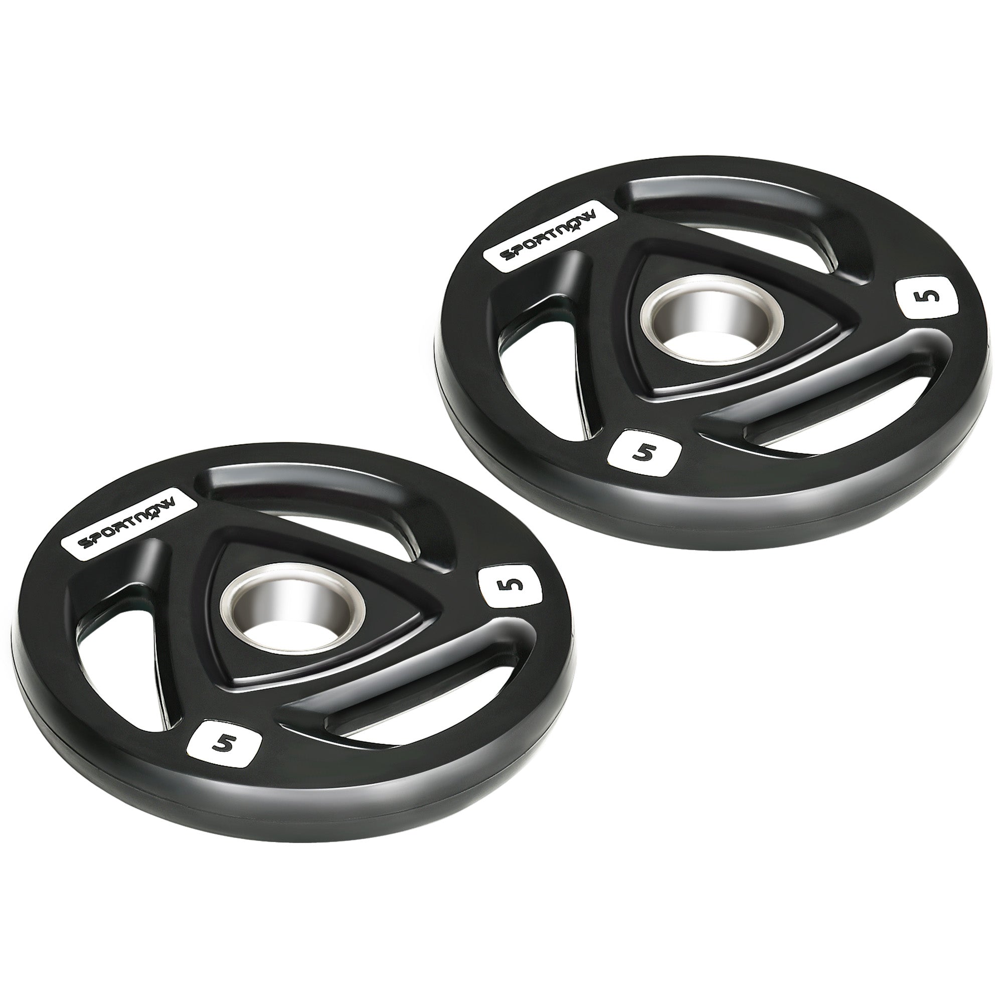 Two 10Kg Olympic Weight Plates, Tri-Grip Barbell Weights Set, with 5Cm Holes